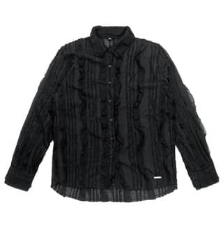 Raw Edge Detail Ruffle Shirt _ Black