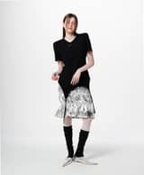 Tweed cancan shirring half-length skirt  Silver