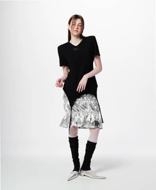 Tweed cancan shirring half-length skirt  Silver