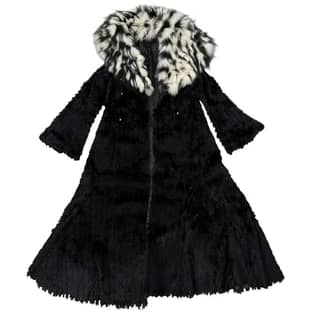 Giorgio Armani Black Sheared Mink Contrast Fox Collar Long Coat