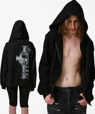 Skull Cross Waffle Hood Zipup
