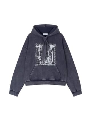 COTTON FADED WASHED FAKE SCARF HOODIE (NAVY)