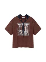COTTON FADED WASHED RE-WORK SCARF T-SHIRT (WINE)