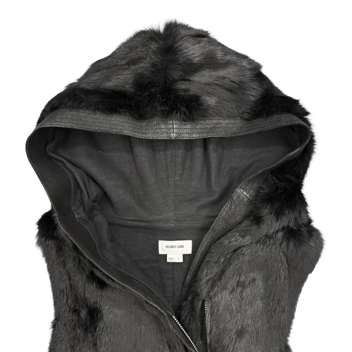 HELMUT LANG goat skin rabbit hair fur hood Vest