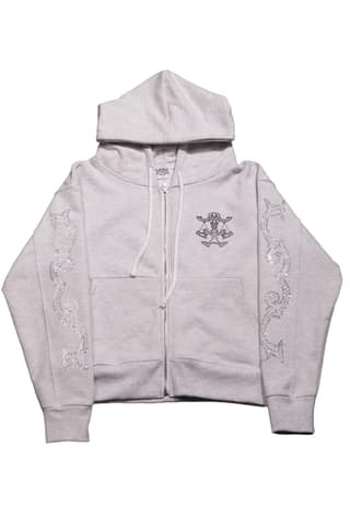 Crystal scale hooded zip-up (White Melange)