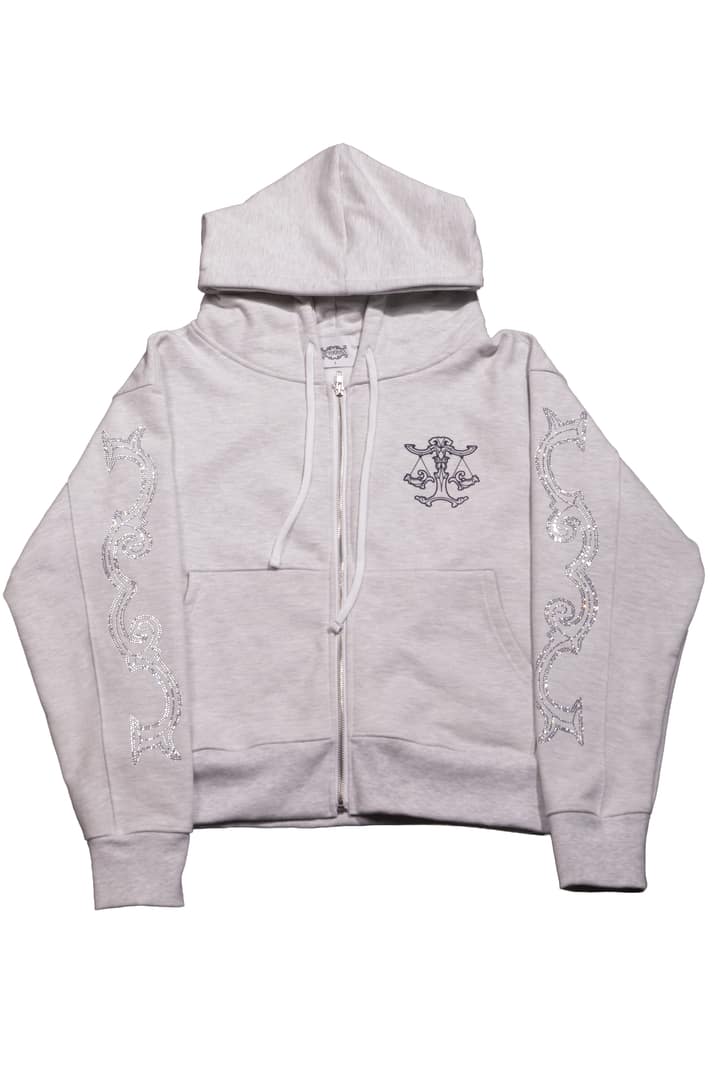 Crystal scale hooded zip-up (White Melange)