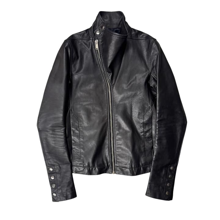 RICK OWENS Black Leather Side Zip Jacket