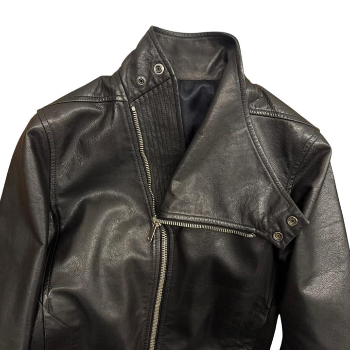 RICK OWENS Black Leather Side Zip Jacket