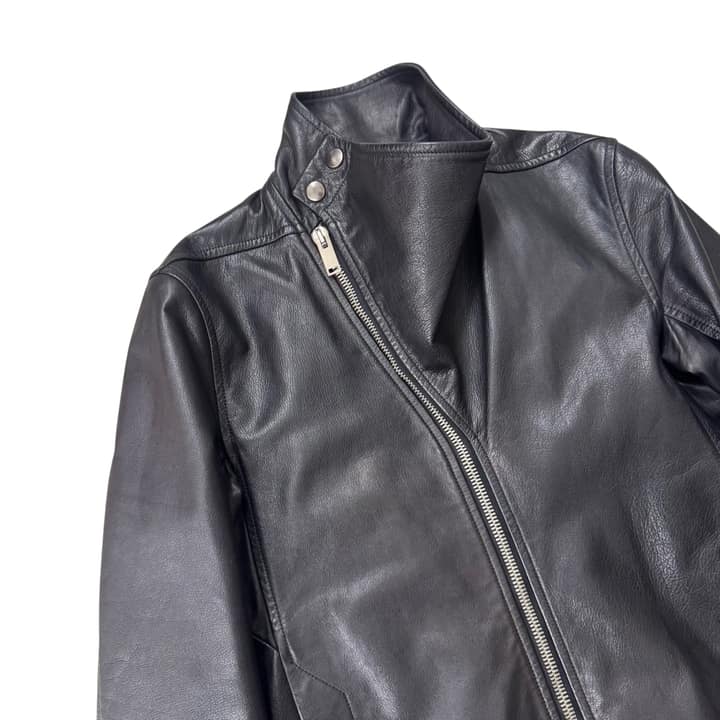 RICK OWENS Black Leather Side Zip Jacket