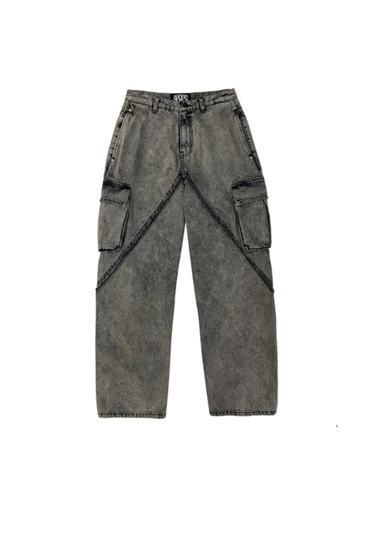 WASHING DENIM CARGO PANTS_BLACK