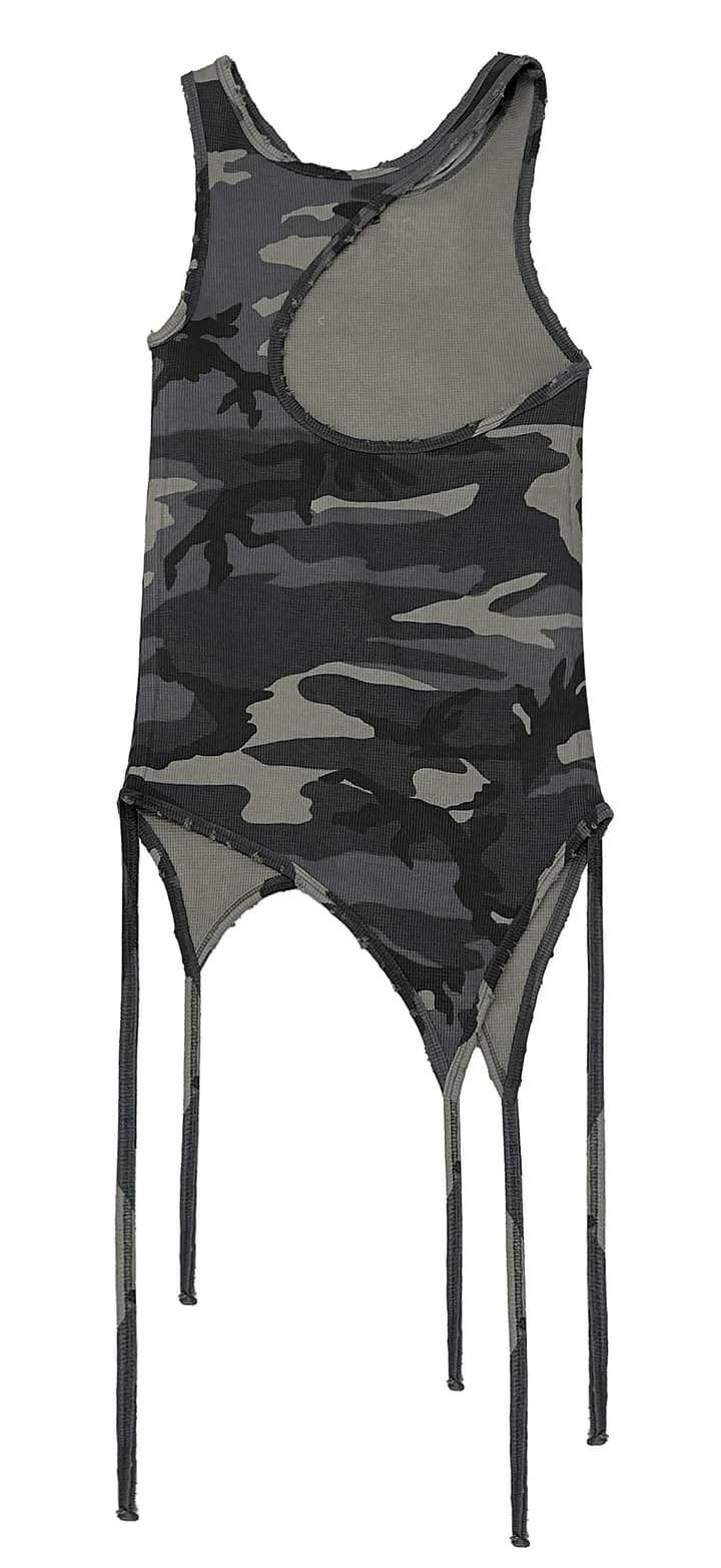Back Slit Waffle Shirring Top _ Camo