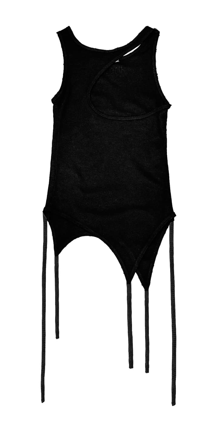 Back Slit Waffle Shirring Top _ Black