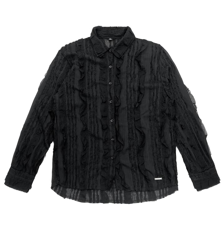 Raw Edge Detail Ruffle Shirt _ Black