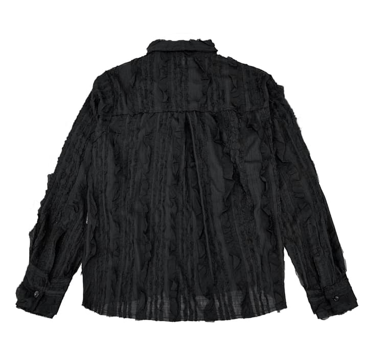 Raw Edge Detail Ruffle Shirt _ Black