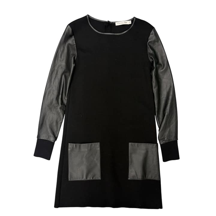 CHRISTIAN DIOR Black Dress with Leather Sleeves