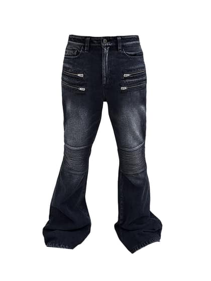 Washed Flared Biker Jeans
