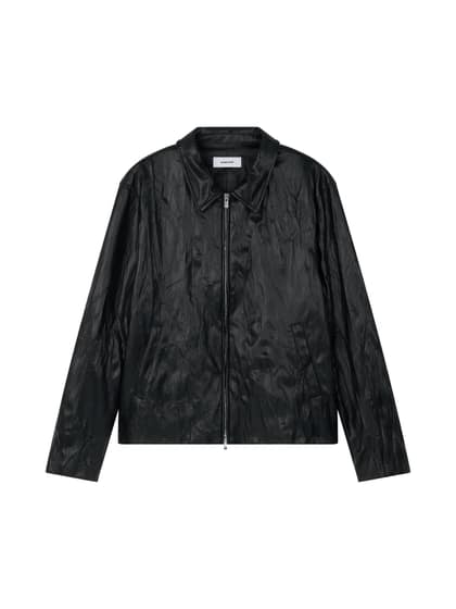 FAUX-LEATHER WRINKLED JACKET (BLACK)