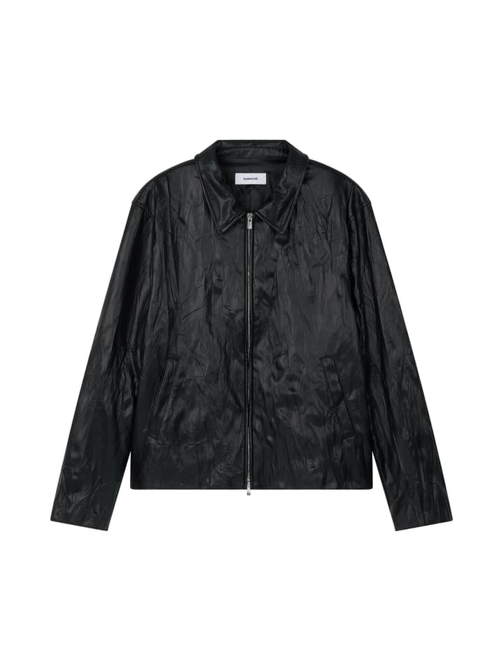 FAUX-LEATHER WRINKLED JACKET (BLACK)