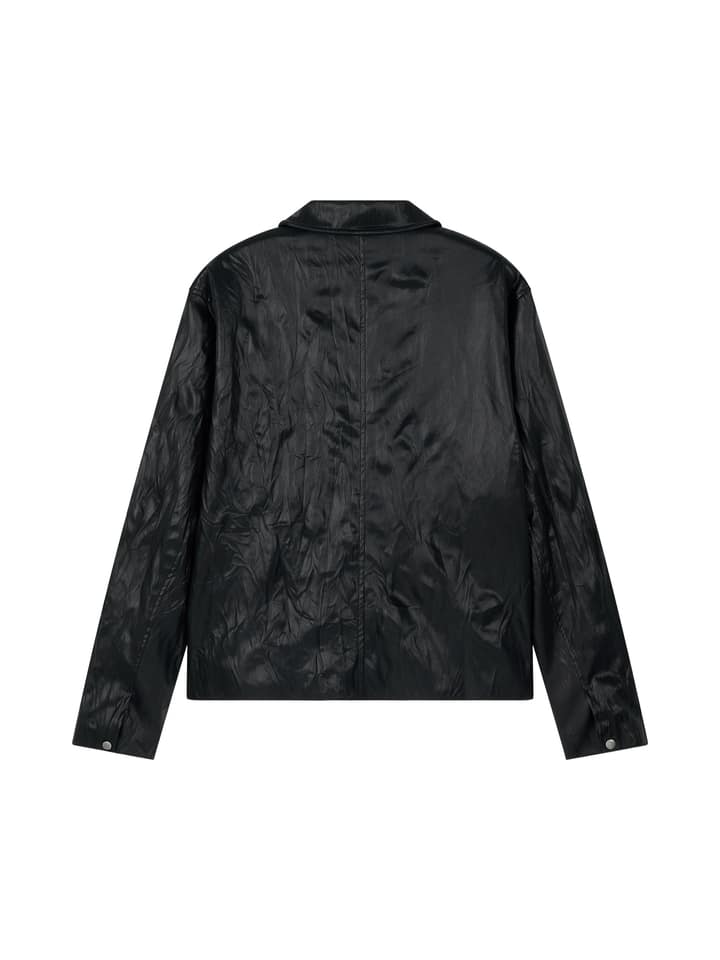 FAUX-LEATHER WRINKLED JACKET (BLACK)