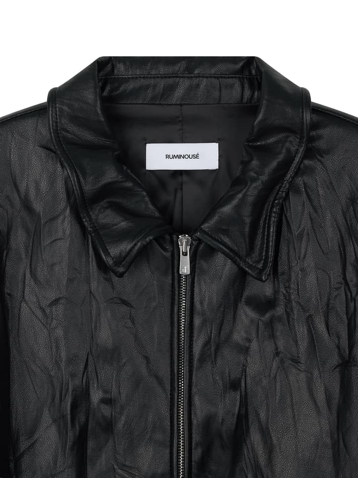 FAUX-LEATHER WRINKLED JACKET (BLACK)