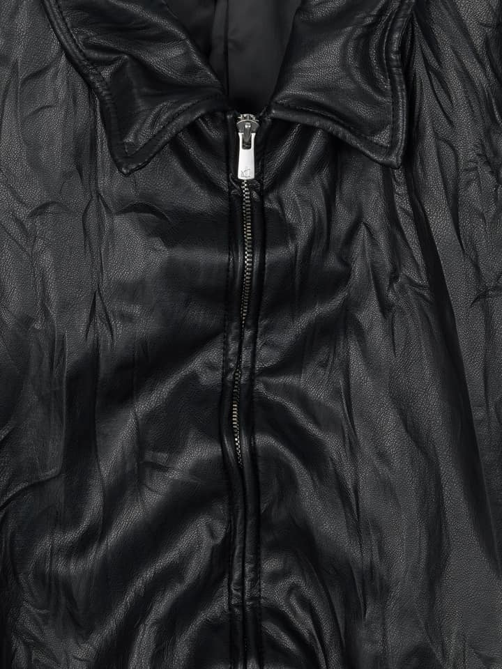 FAUX-LEATHER WRINKLED JACKET (BLACK)