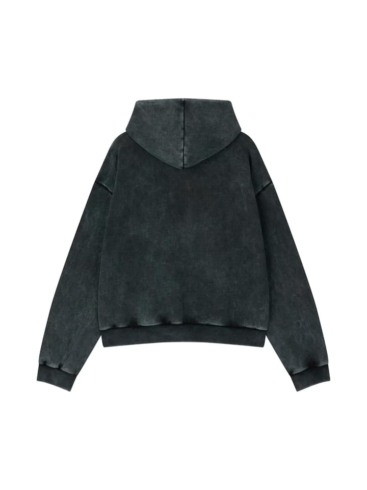 COTTON FADED WASHED FAKE SCARF HOODIE (BLACK)