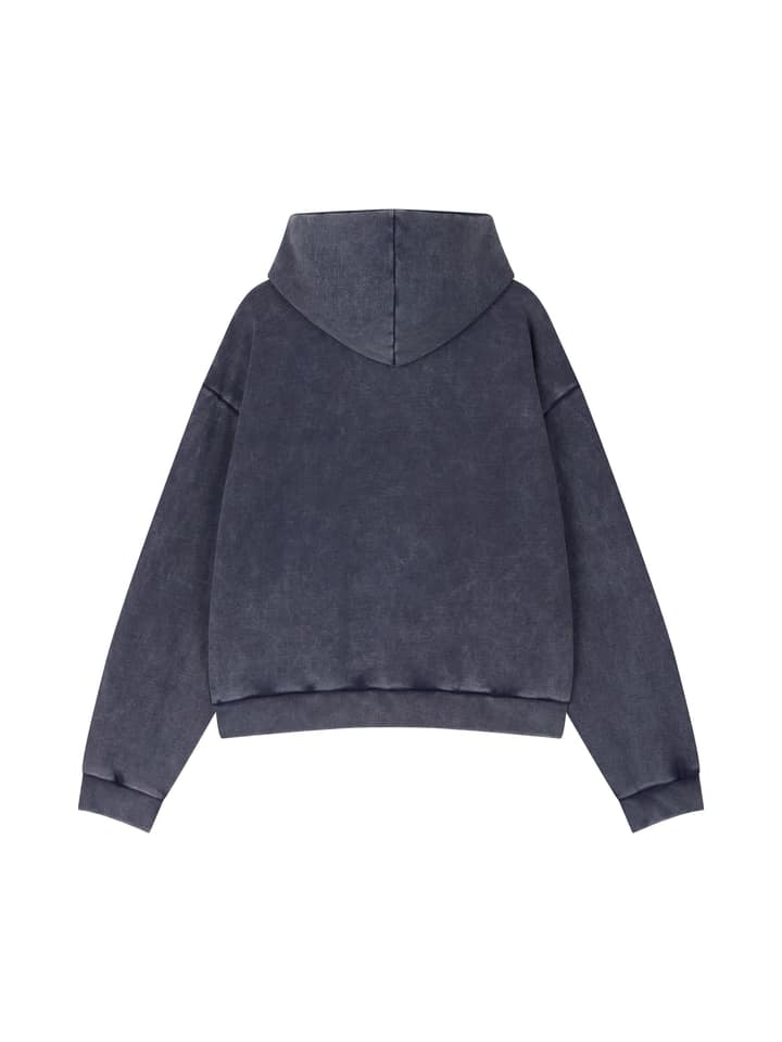 COTTON FADED WASHED FAKE SCARF HOODIE (NAVY)