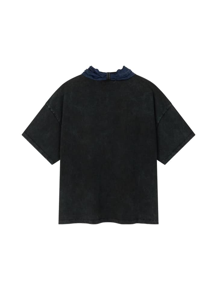 COTTON FADED WASHED RE-WORK SCARF T-SHIRT (BLACK)