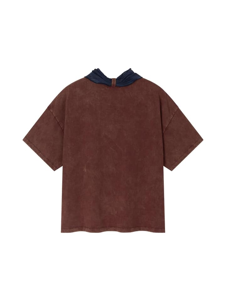 COTTON FADED WASHED RE-WORK SCARF T-SHIRT (WINE)