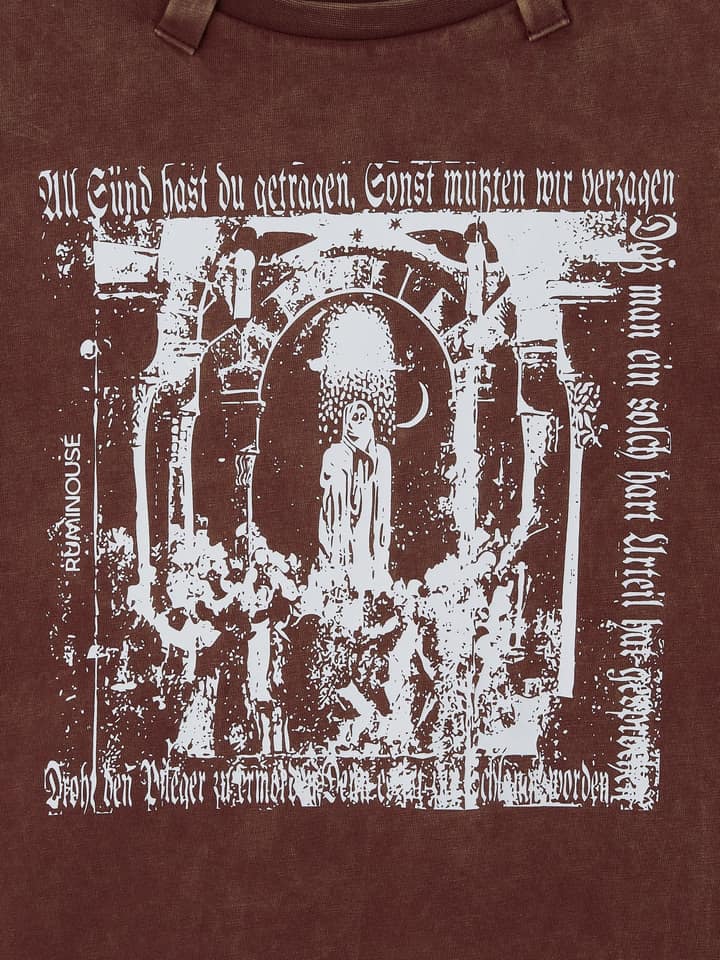 COTTON FADED WASHED RE-WORK SCARF T-SHIRT (WINE)