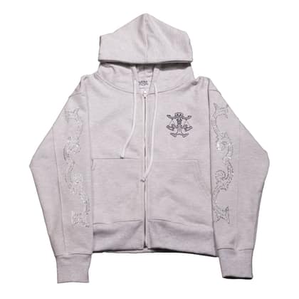 Crystal scale hooded zip-up (White Melange)