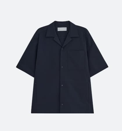 OPEN COLLAR OVERSIZED POCKET SHIRT [NAVY]