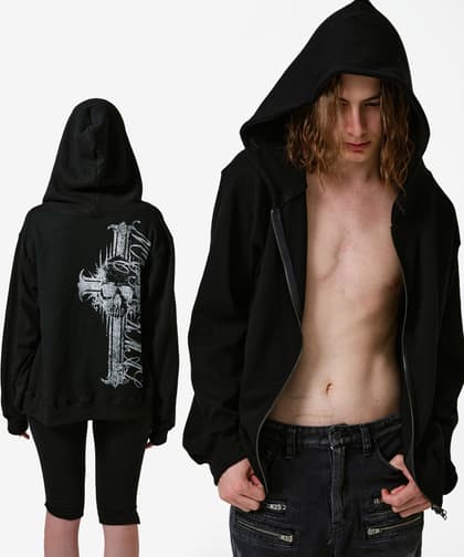 Skull Cross Waffle Hood Zipup
