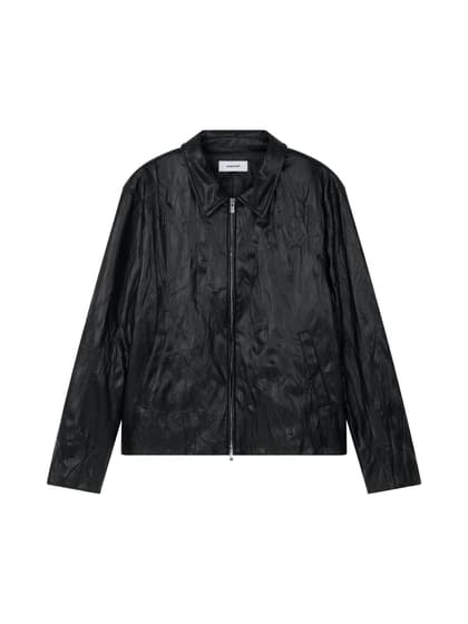 FAUX-LEATHER WRINKLED JACKET (BLACK)