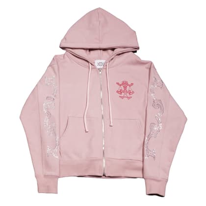 Crystal scale hooded zip-up (Beige Pink)