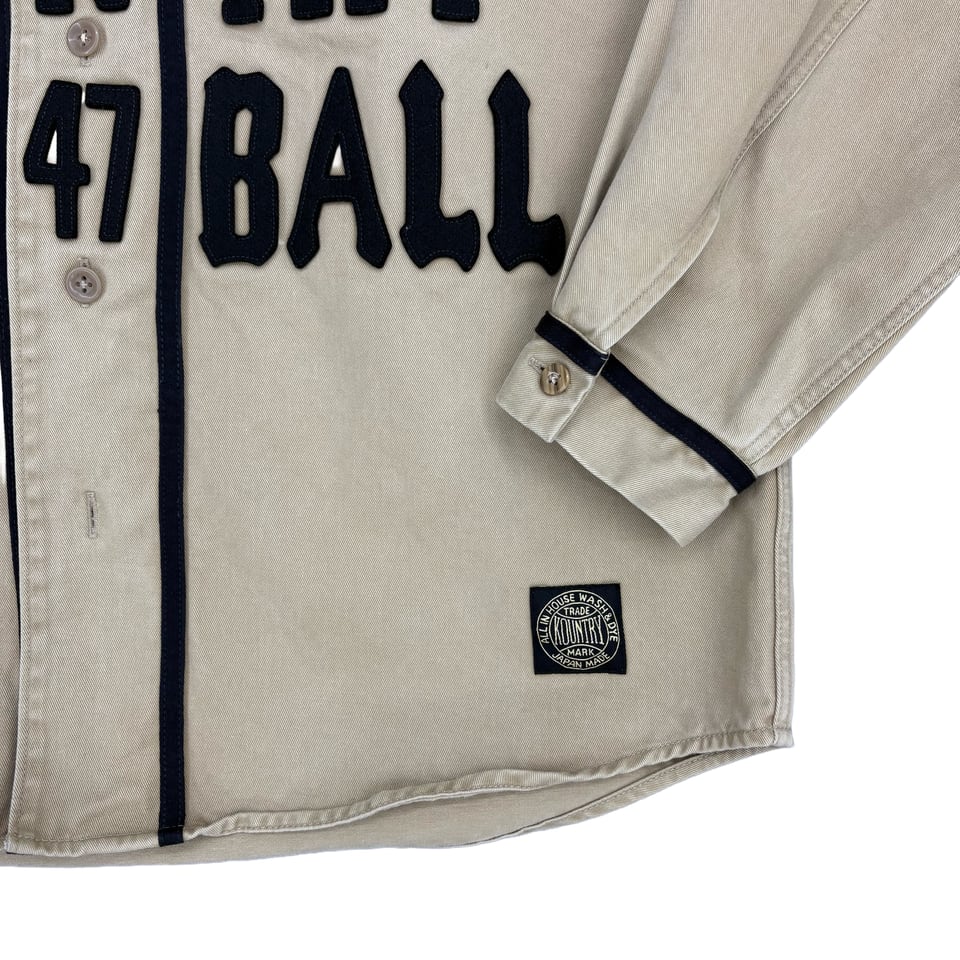 KAPITAL Chino Great Country Damaged Baseball Long Sleeve Shirt Beige