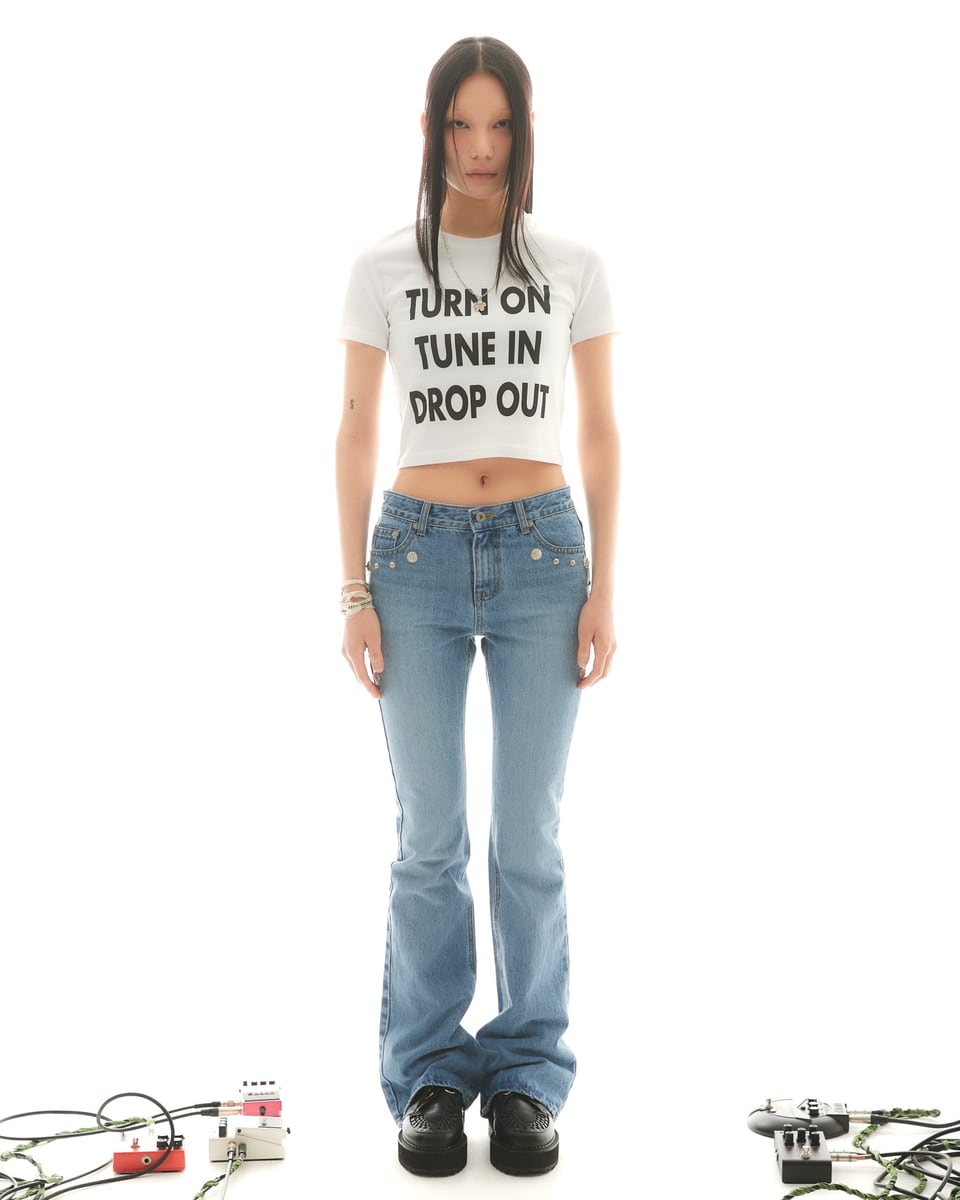 STUD BOOTCUT DENIM PANTS (LIGHT BLUE) WOMEN