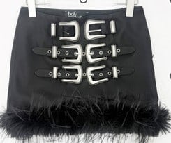 Three-waist belt fur skirt