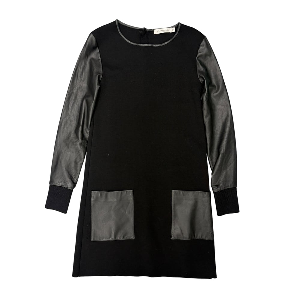 CHRISTIAN DIOR Black Dress with Leather Sleeves