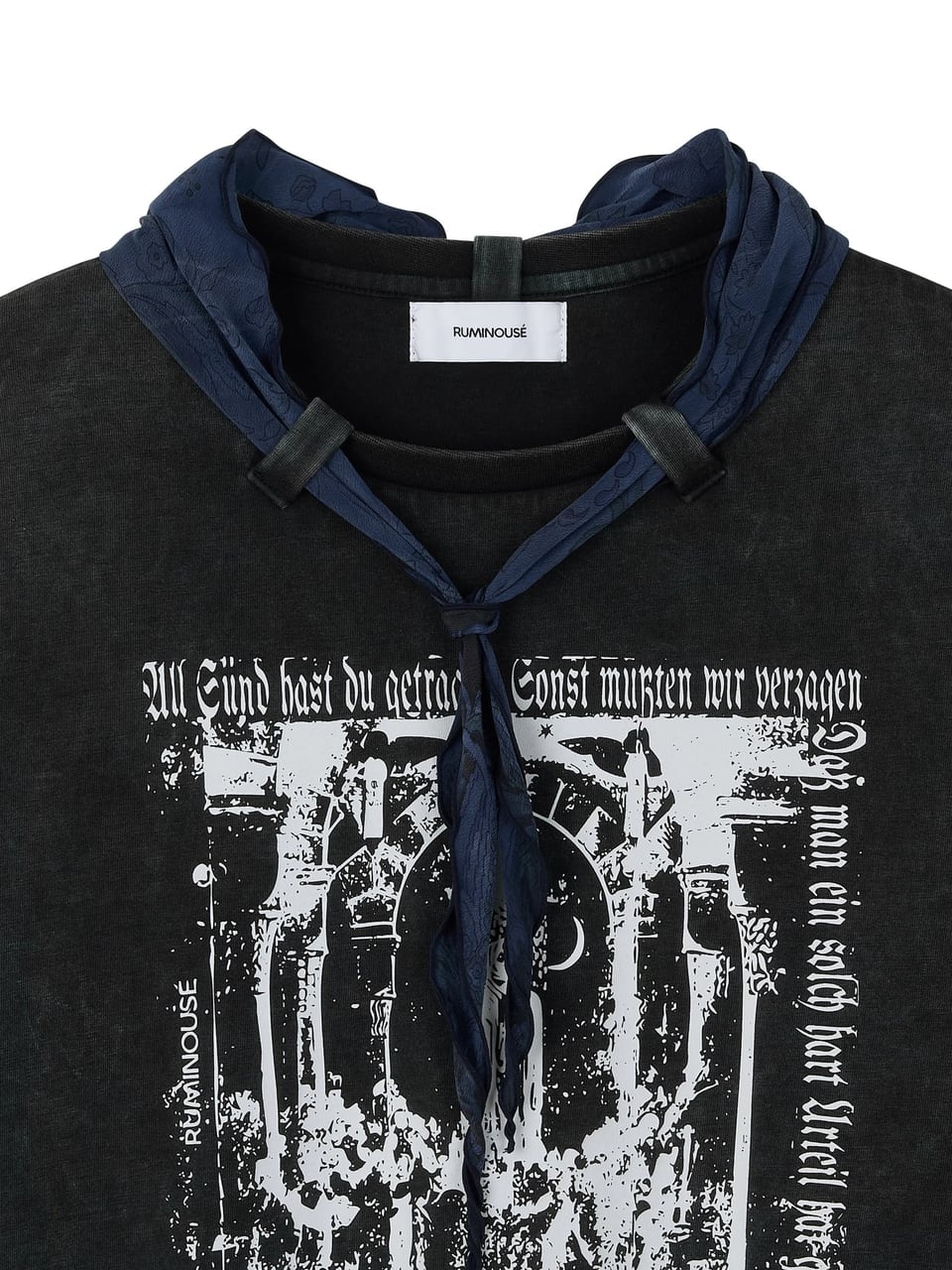 COTTON FADED WASHED RE-WORK SCARF T-SHIRT (BLACK)