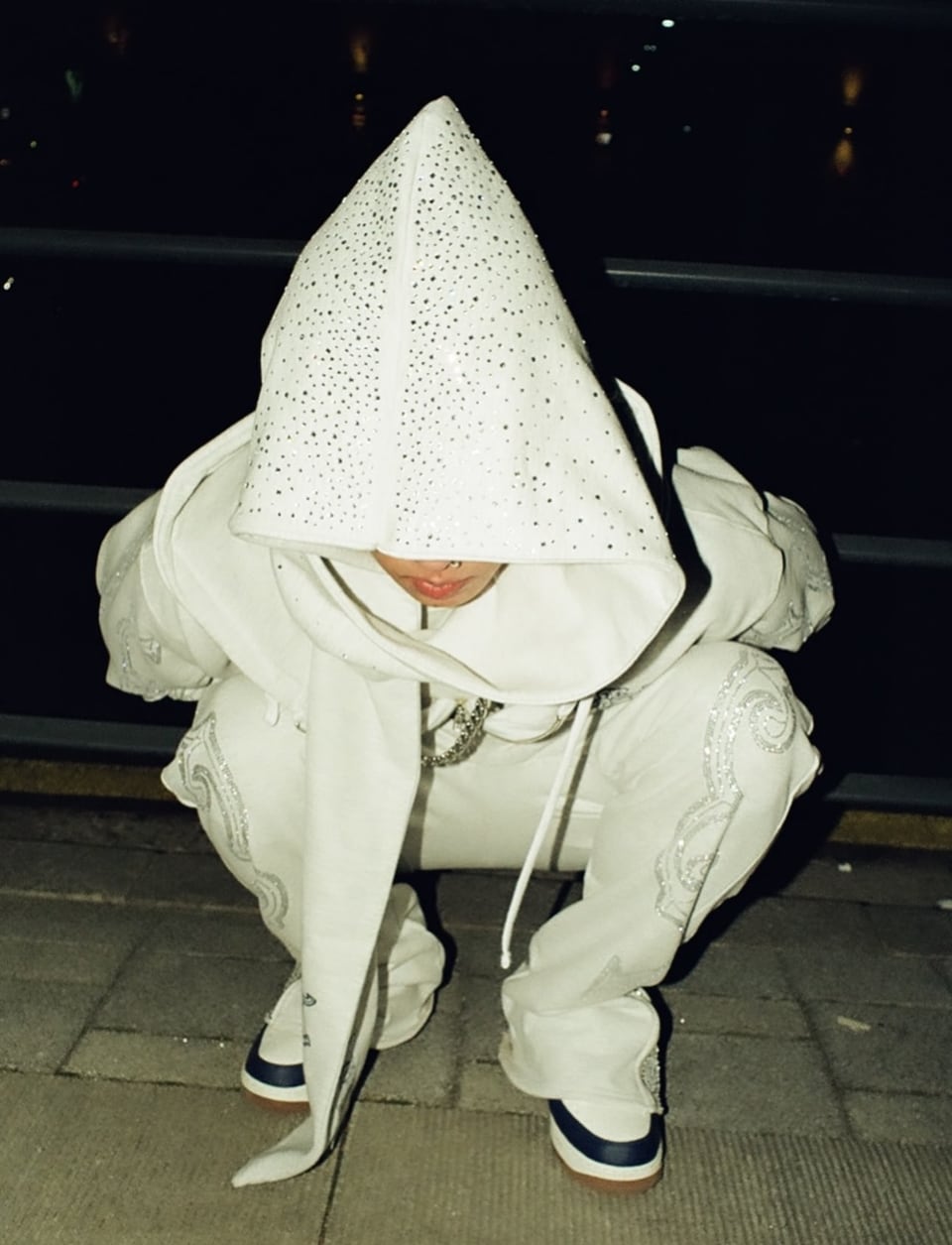 Crystal hooded scarf (White Melange)