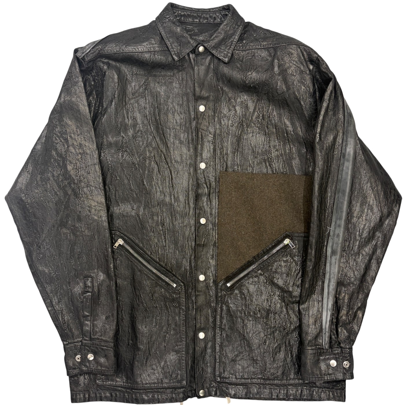 RICK OWENS Black Textured Coated Jacket 상세 이미지 1