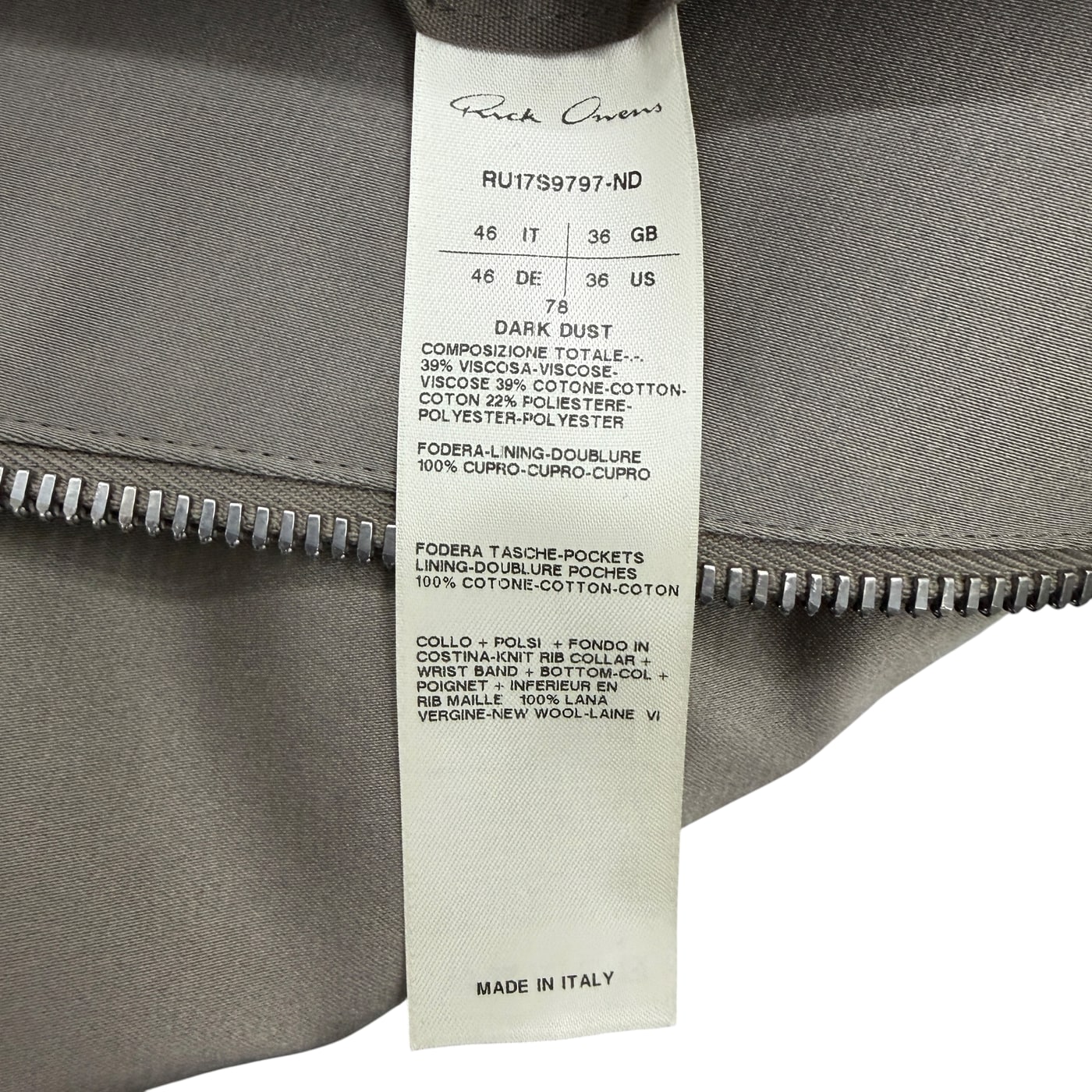 RICK OWENS Full Zip Jacket 상세 이미지 5