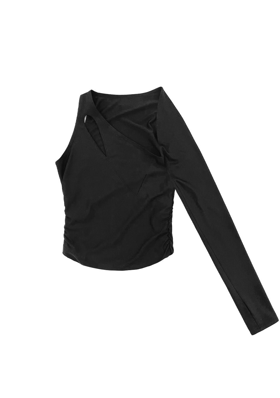 언발란스 원숄더 셔링 긴팔 티셔츠_블랙  상세 이미지 1