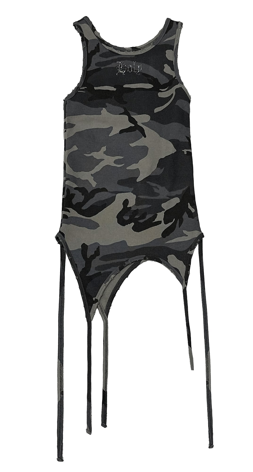 Back Slit Waffle Shirring Top _ Camo 상세 이미지 1
