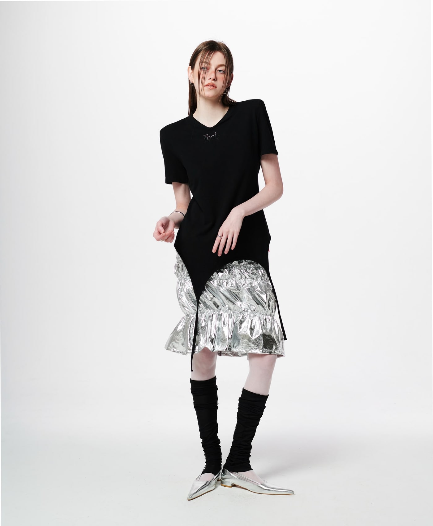Tweed cancan shirring half-length skirt  Silver 상세 이미지 1