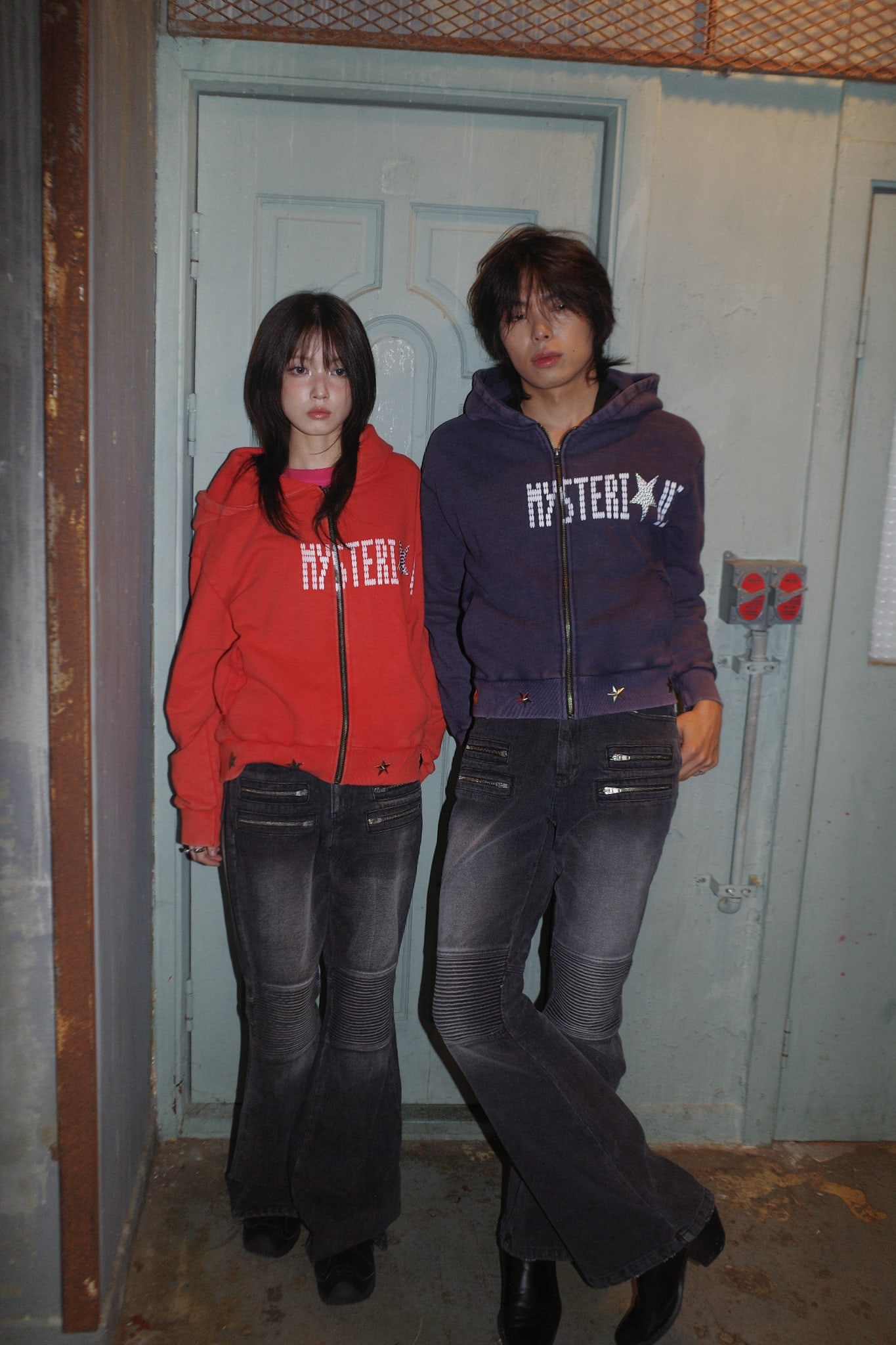 Washed Flared Biker Jeans 상세 이미지 2