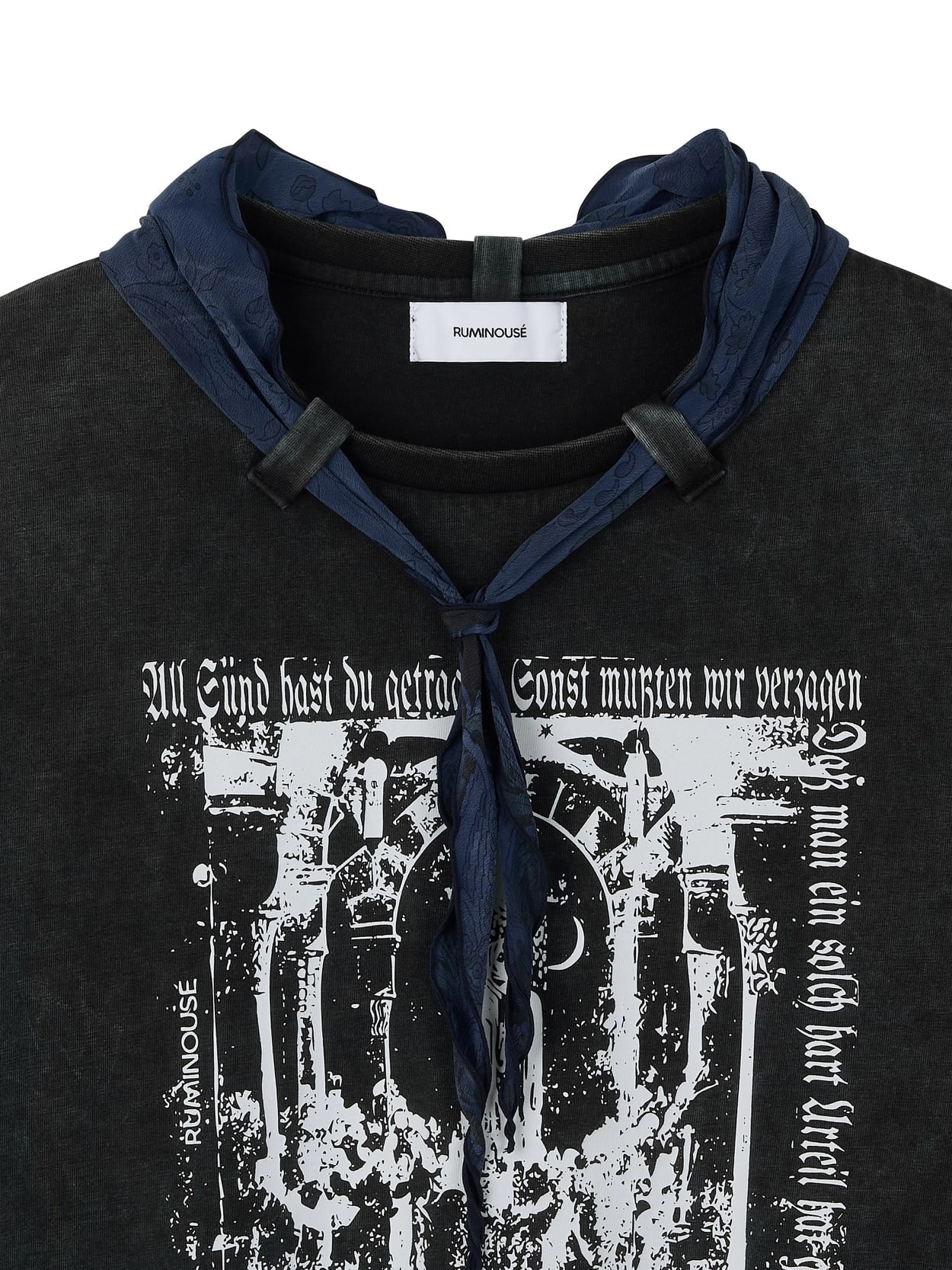 COTTON FADED WASHED RE-WORK SCARF T-SHIRT (BLACK) 상세 이미지 3