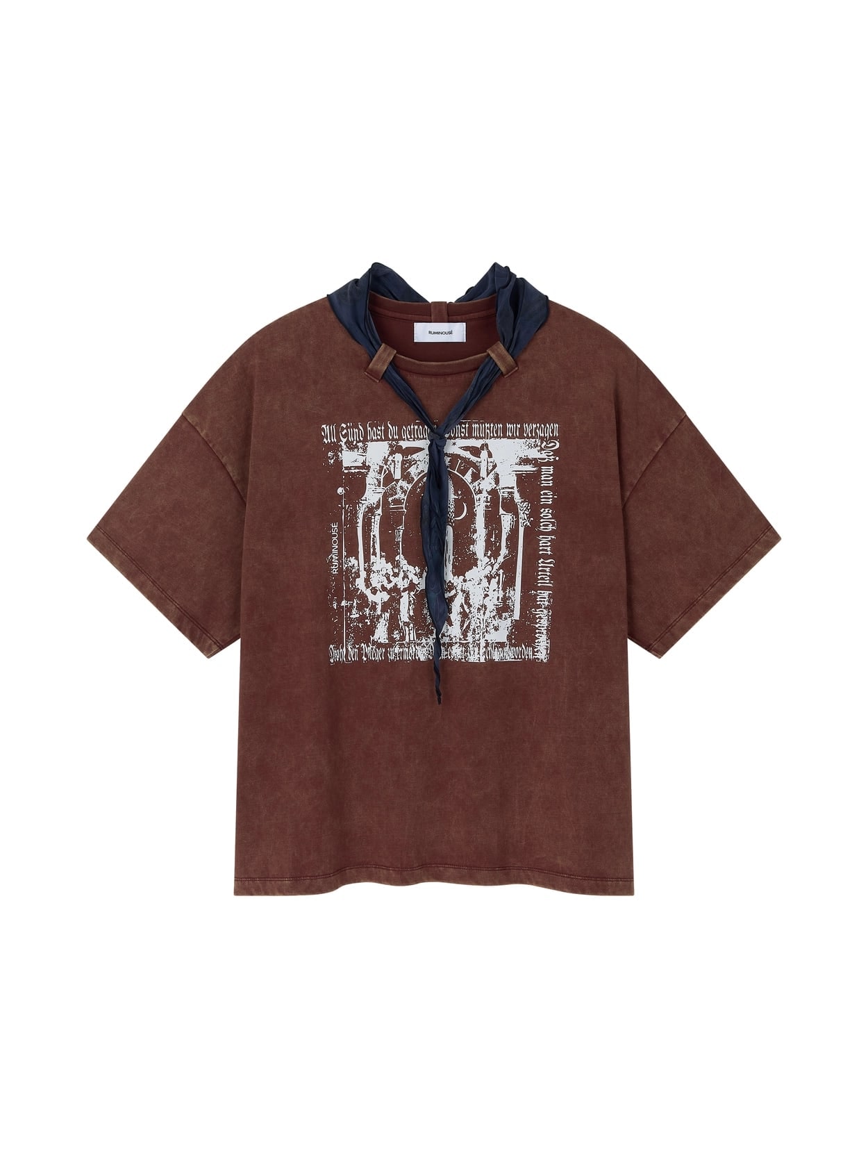 COTTON FADED WASHED RE-WORK SCARF T-SHIRT (WINE) 상세 이미지 1