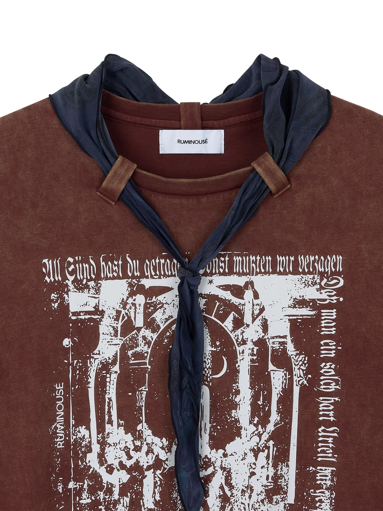 COTTON FADED WASHED RE-WORK SCARF T-SHIRT (WINE) 상세 이미지 3